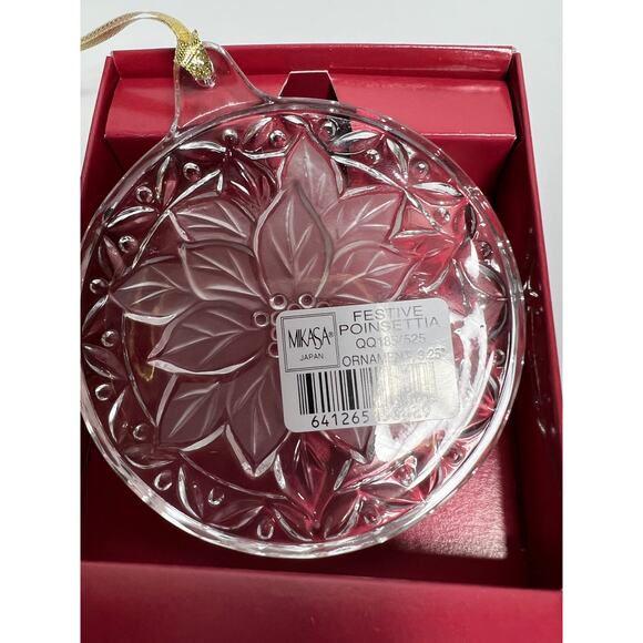Mikasa Festive Poinsettia 3.25" Glass Christmas Ornament - Picture 3 of 4